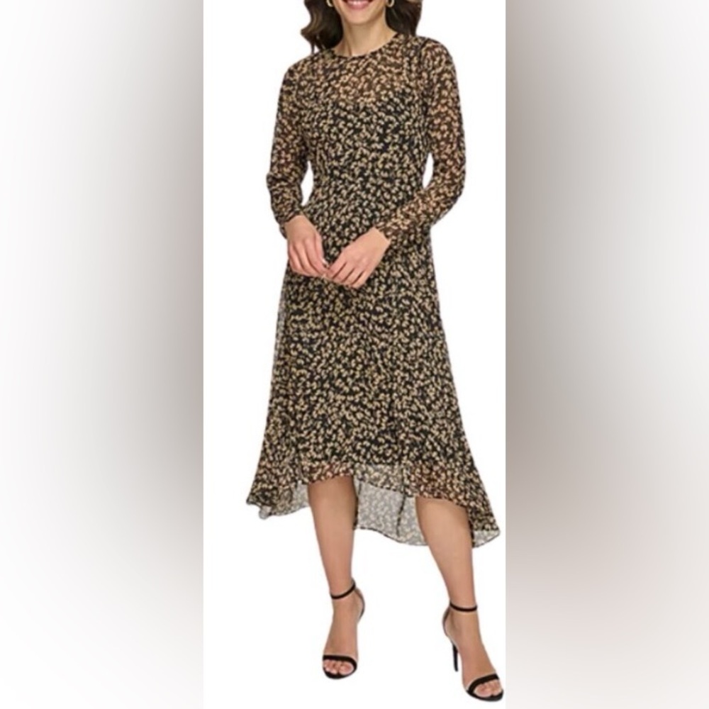 NWT Mark New York Long Sleeve Hi Lo Fit & Flare Leaf Print Dress Size 4